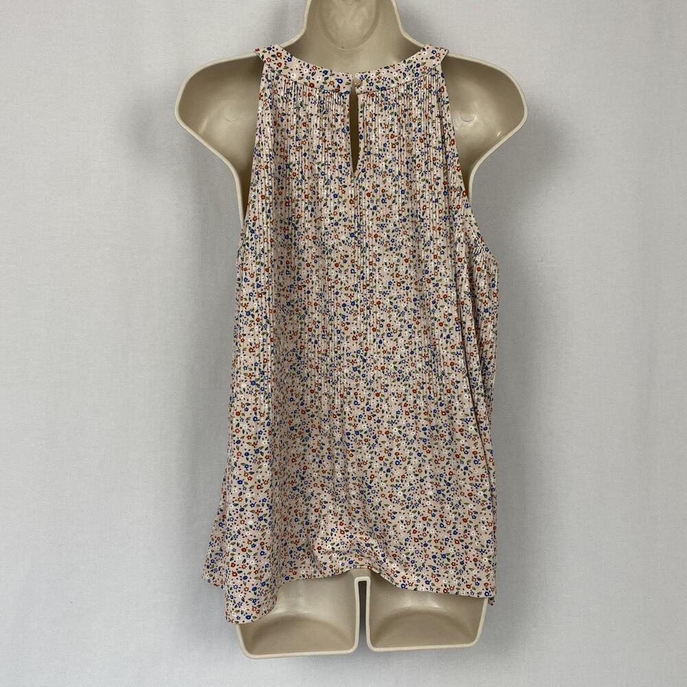 Adrianna Papell Top Womens Large Beige Dainty Floral Pleated Flowy Cottagecore - Picture 6 of 11